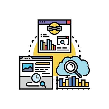 Post deployment analytics concept. developing software and website performance analyzing vector