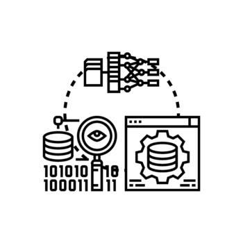computadora información. Procesando y datos analítica concepto vector