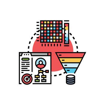 Data feed sources information processing analysis concept. vector