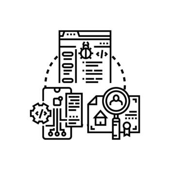 Executing code. security scan for software development vector