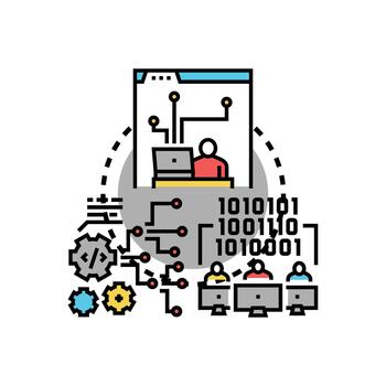 Programmers debugging software and refining code. development process vector