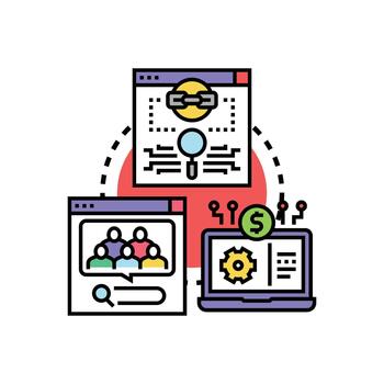 Internet usage analytics visualizing data processing. strategies vector