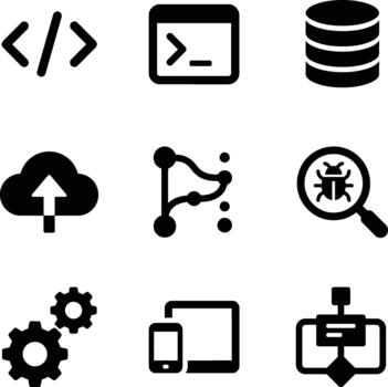Coding, server, and cloud computing technology icons for developers vector