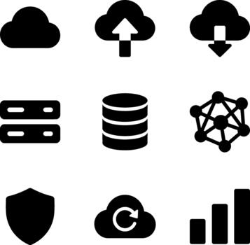 Solid Cloud Computing and Digital Network Icons vector