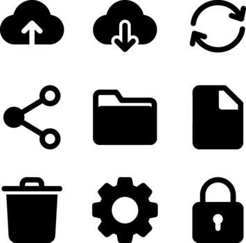 Solid Cloud Interface and Data Security Icons vector
