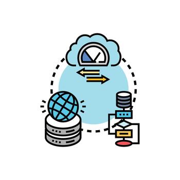 Networked database in cloud computing technology concept vector