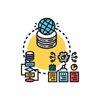 Computing designs core processing. global network data workflow vector