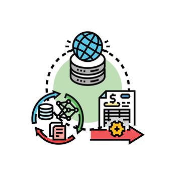 Data input output workflow processing management illustration vector