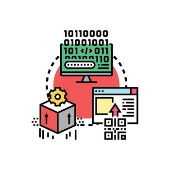 Electronic code snippet developing software forms process data. vector