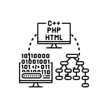 Coding languages with binary code and data structure vector