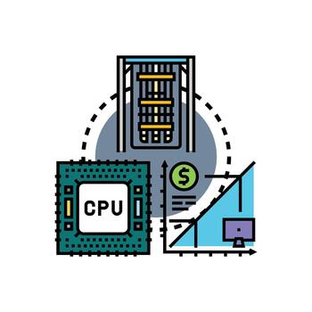 computadora UPC desarrollando tecnología y Procesando datos vector