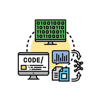 computadora código idioma desarrollando proceso y programación vector