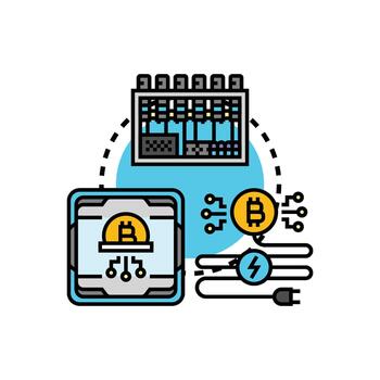 perjudicial bitcoin minería paquete programa concepto. vector