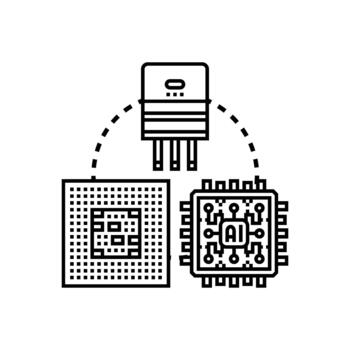 Procesando unidad papas fritas como computadora. hardware componentes variaciones vector
