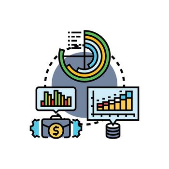 Business intelligence. visualization and data multistyle analysis process vector