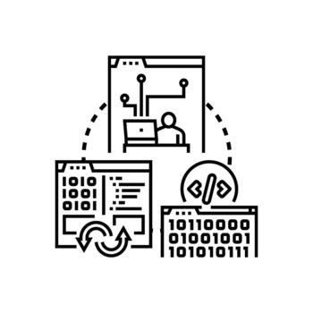 Source code tracking. pack process for software development vector