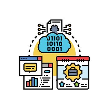 Operational workflow visualization. with data processing and task management clean vector