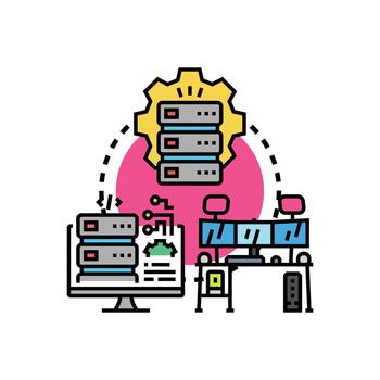 Server hardware components managing cloud pack computing. infrastructure vector