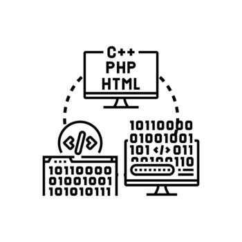 Software development languages. programming minimal coding concept vector