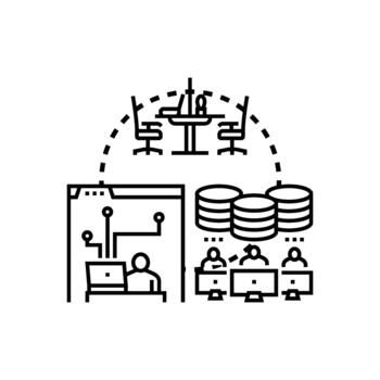 Developer workstation illustrating coding. programming and data series management vector