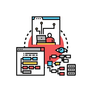 Object oriented programming range. concept representing software development vector