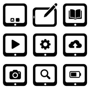Tablet computer interface function symbols set vector