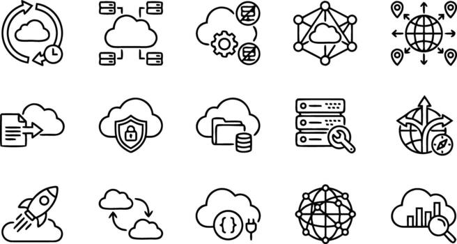 nube informática, red servicios, datos almacenamiento, y servidor vector