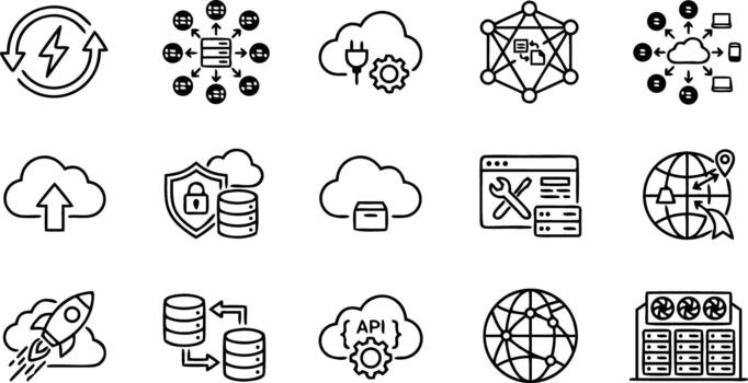 nube informática, datos red, y servidor infraestructura conjunto vector