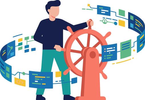 desarrollador direccion un timón mediante flotante digital datos vector