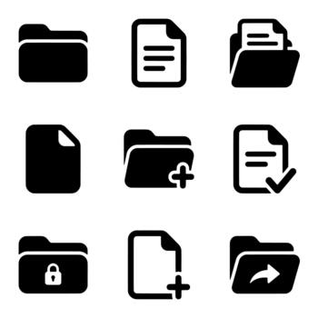 Solid Interface Folder and Document Icons Collection Set vector