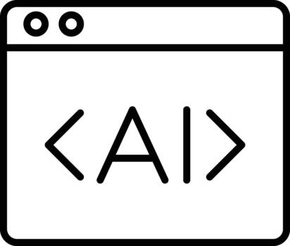 AI coding icon representing artificial intelligence programming, web development code, machine learning algorithm, AI software script, and web application technology. Symbol of smart programming vector