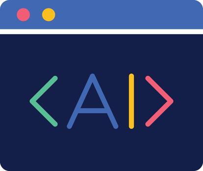 AI coding icon representing artificial intelligence programming, web development code, machine learning algorithm, AI software script, and web application technology vector