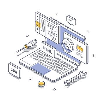 Front end coding programming software development concept isometric line vector