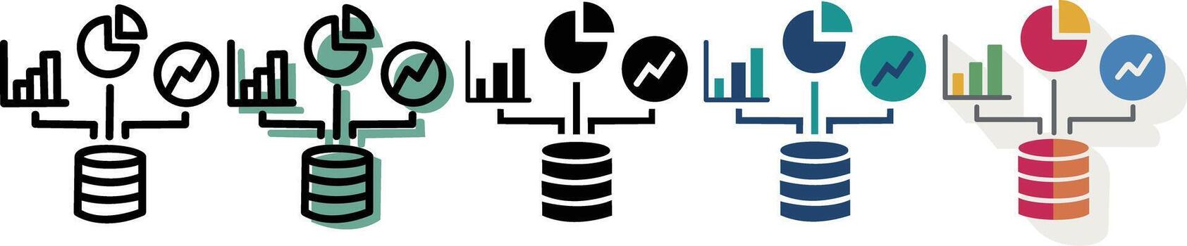 base de datos analítica datos extracción icono conjunto vector