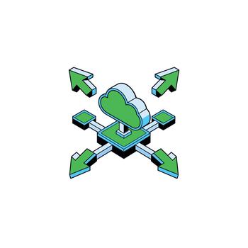 3d central nube nodo flechas vector
