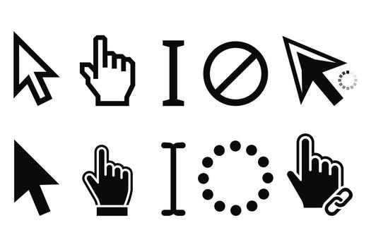 Computer Mouse Cursor Pointer Icon Set Design vector