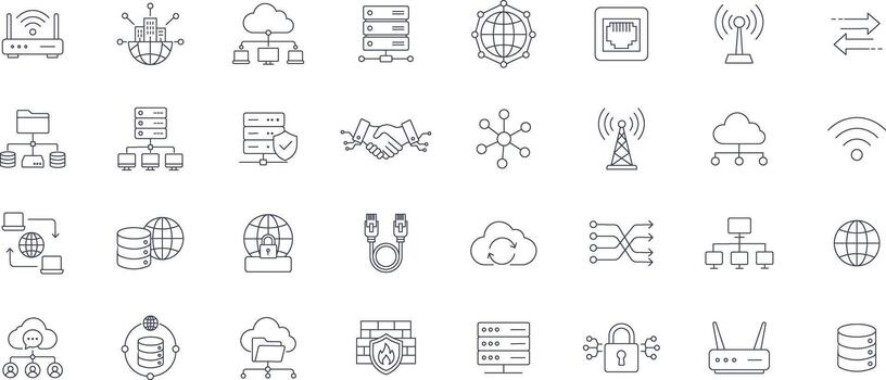 computadora red y nube informática Delgado línea icono conjunto vector