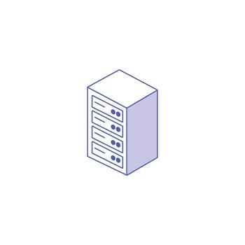 Server rack for data storage and cloud computing networking vector