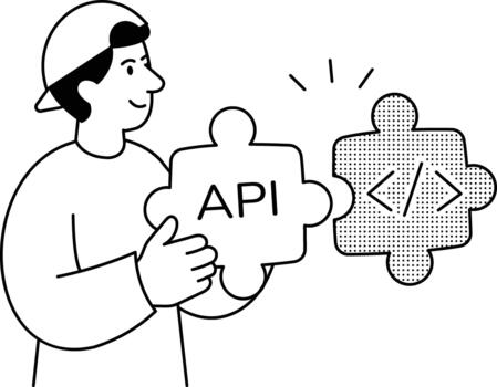 desarrollador conectando un api con código y basado en la nube servicios. vector