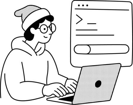 Developer compiling source code through a computer terminal interface. vector