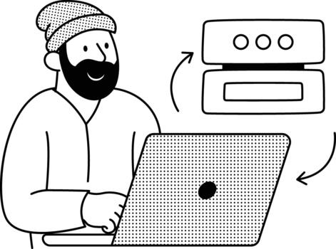 desarrollador sincronizando base de datos información mediante un conectado sistema. vector