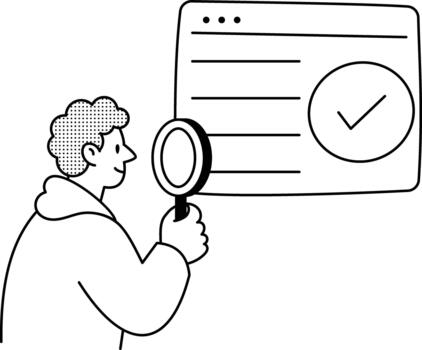 Developer checking website functionality and approval inside a browser window. vector
