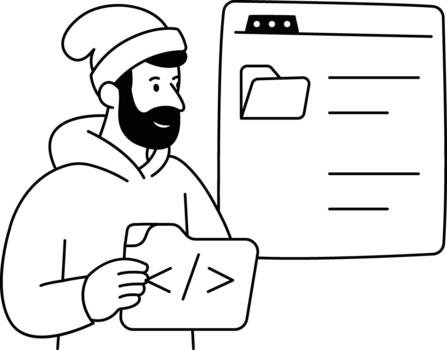 Developer managing stored source code inside a repository interface. vector