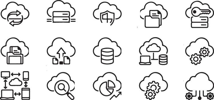 Cloud Computing and Data Security Line Icons vector
