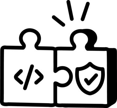 dibujado a mano código panel y proteger representando integrado software seguridad. vector