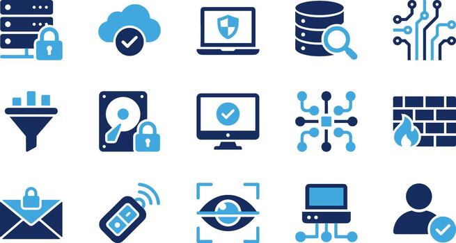 Data security and cloud computing technology icons set vector