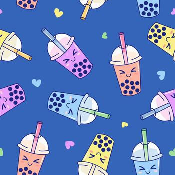 Cute bubble tea drink pattern vector