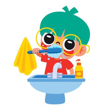 niño cepillarse los dientes vector