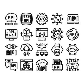 api solicitud programación interfaz tecnología icono conjunto vector