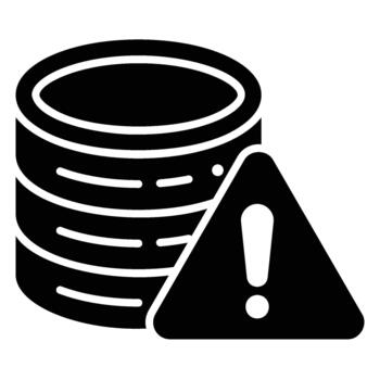 Data warning icons about problems and risks in solid style vector